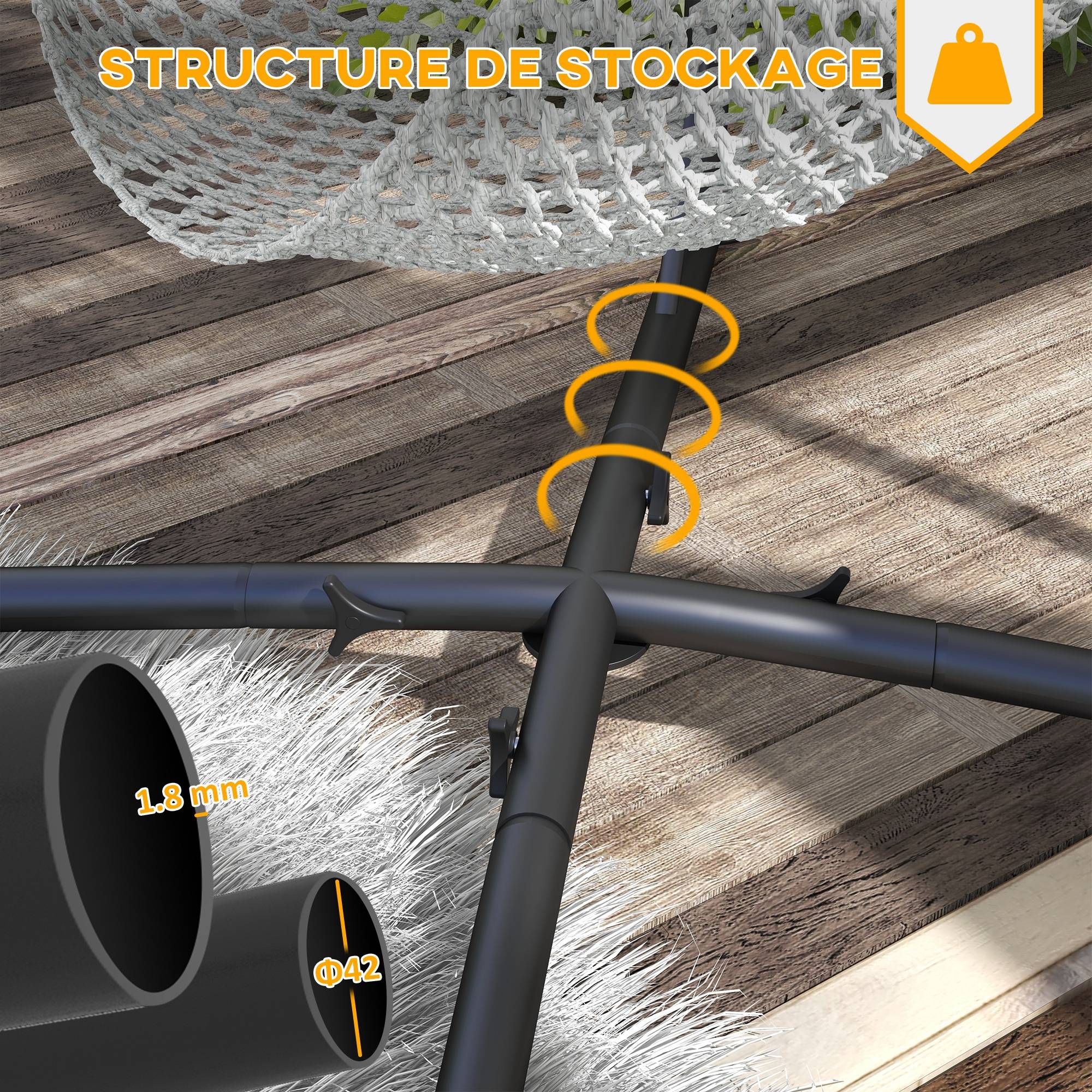 Support pour Fauteuil Suspendu - Pied Fauteuil Suspendu, hauteur 215 cm - Charge Max. recommandée 130 Kg, métal noir - Image 6