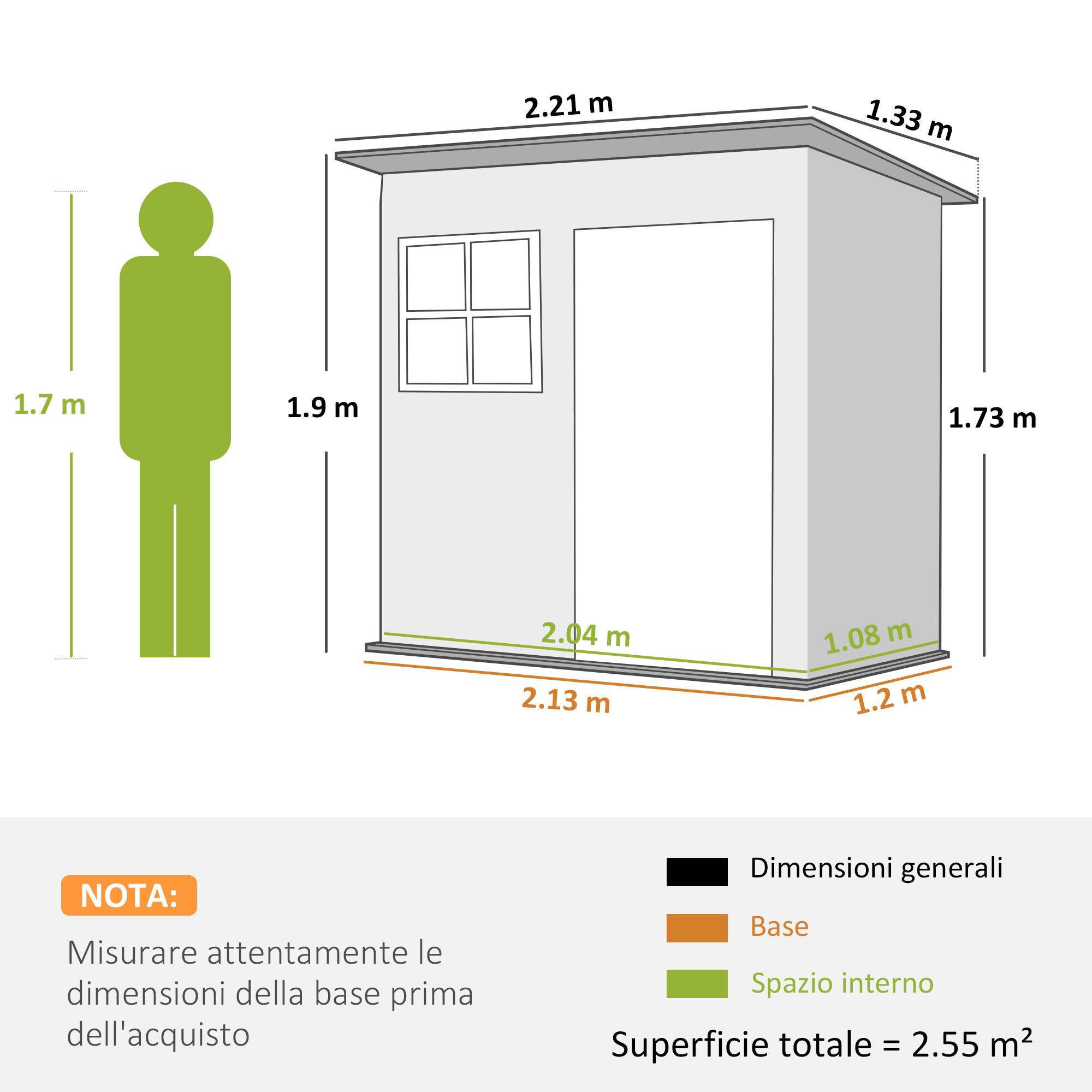 Abri de jardin en acier avec porte verrouillable, fenêtre et aérations, 2,2x1,3m, gris - Image 5
