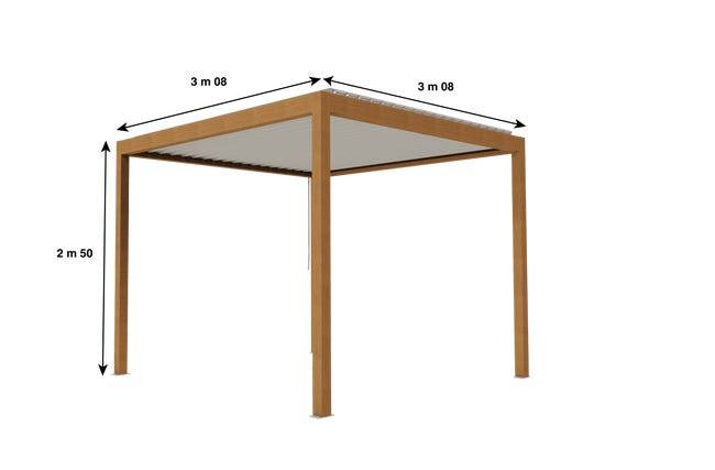 Pergola Bioclimatique Aluminium Autoportante Aspect Bois 3x3 Manuelle S ORIAL France - Image 2