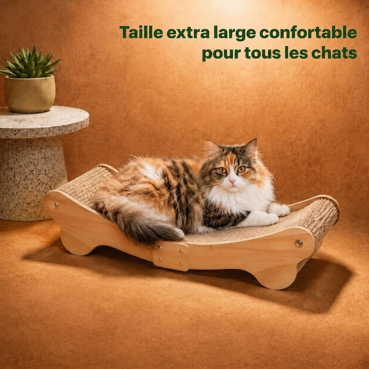 Lit de Chat Griffoir en Sisal et Bois Massif Design Ergonomique 3 en 1 pour Dormir et Griffer - Image 5