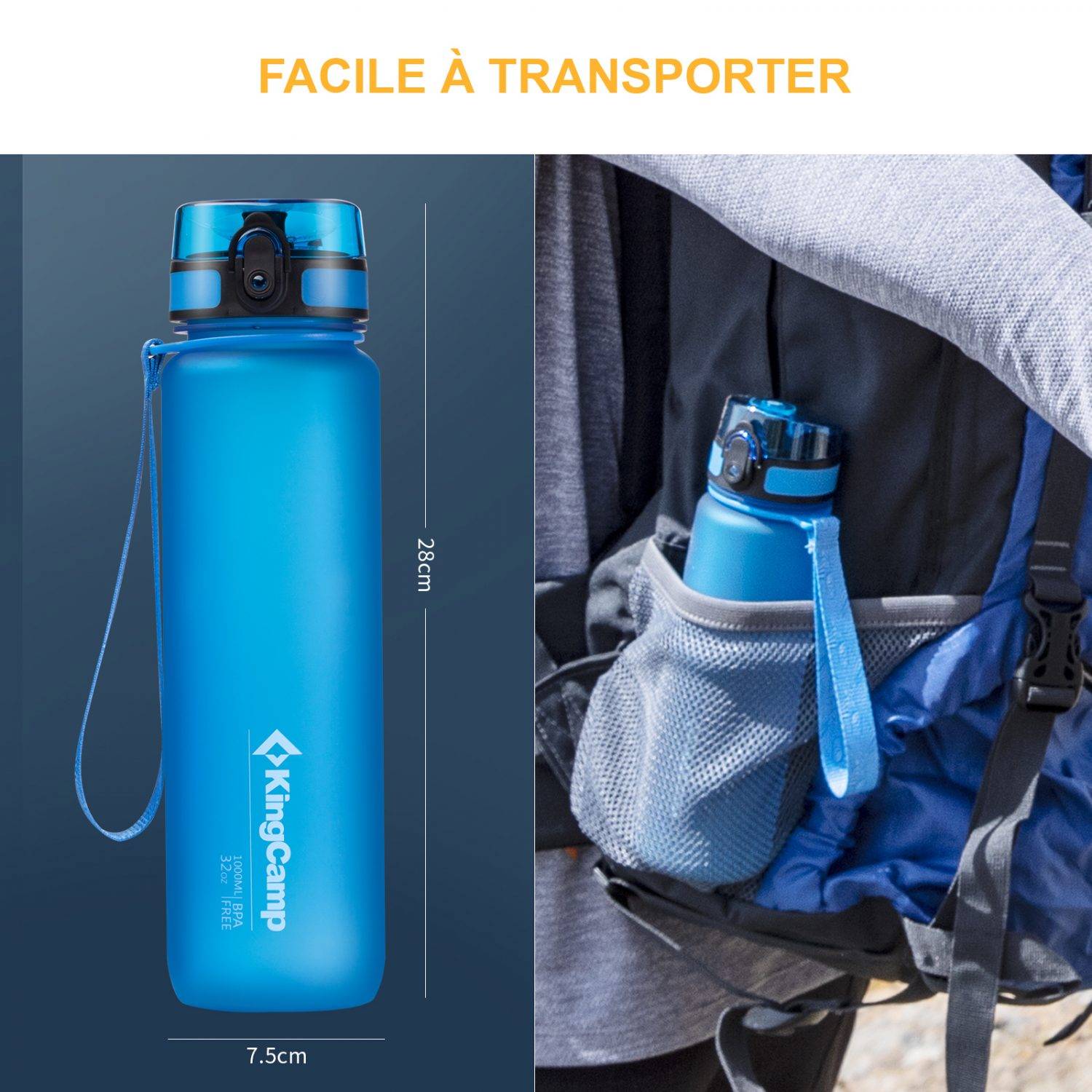 Bouteille d'hydratation - En Tritan - Contenance : 1 Litre - Kingcamp - Image 4
