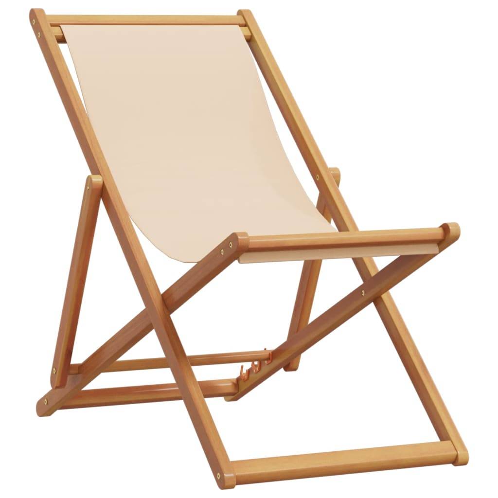 Maison Chic - Chaise pliable de plage - Bain de soleil - Transat beige bois massif d'eucalyptus et tissu HL137 - Image 1