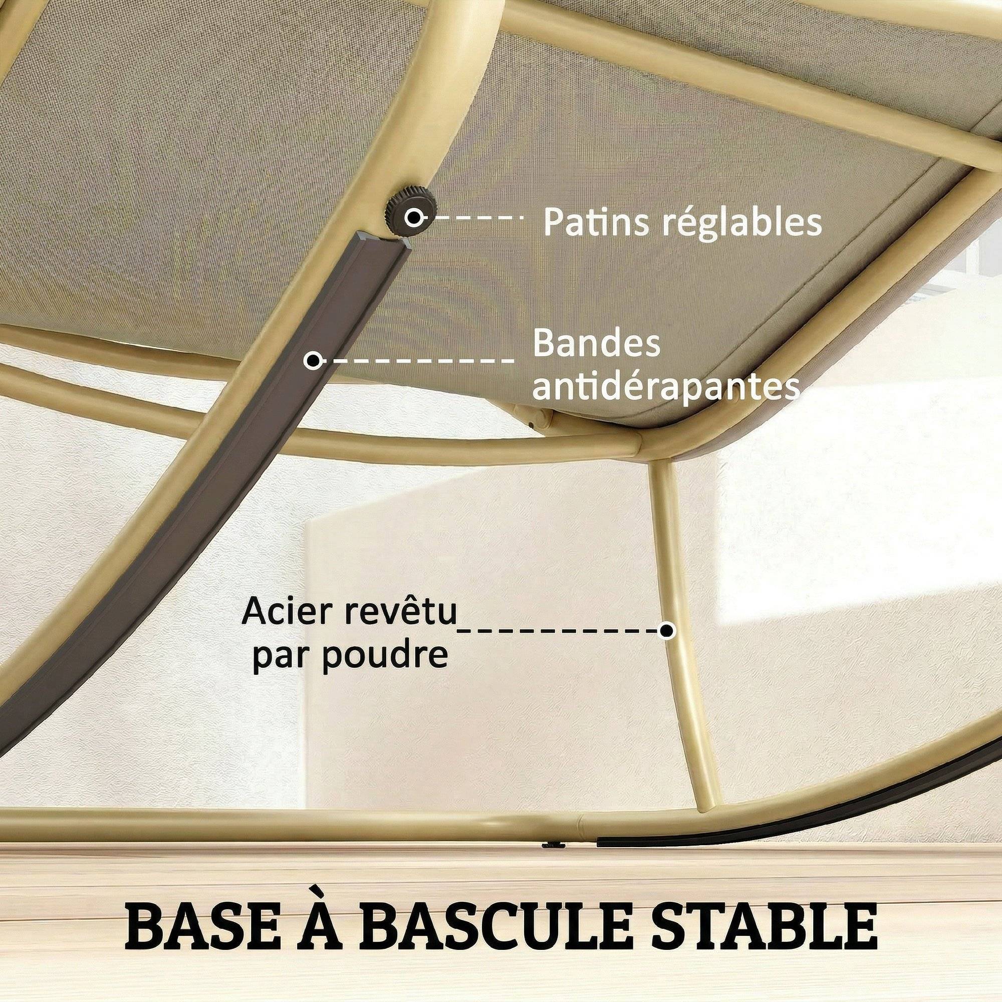 Rocking chair jardin acier textilène balcon terrasse coussin moelleux 113x70x76cm beige kaki - ComfortXL Outdoor Living - Image 9