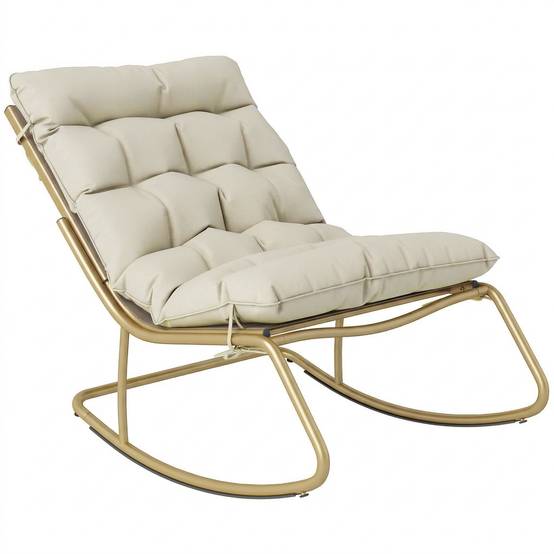 Rocking chair jardin acier textilène balcon terrasse coussin moelleux 113x70x76cm beige kaki - ComfortXL Outdoor Living - Image 1