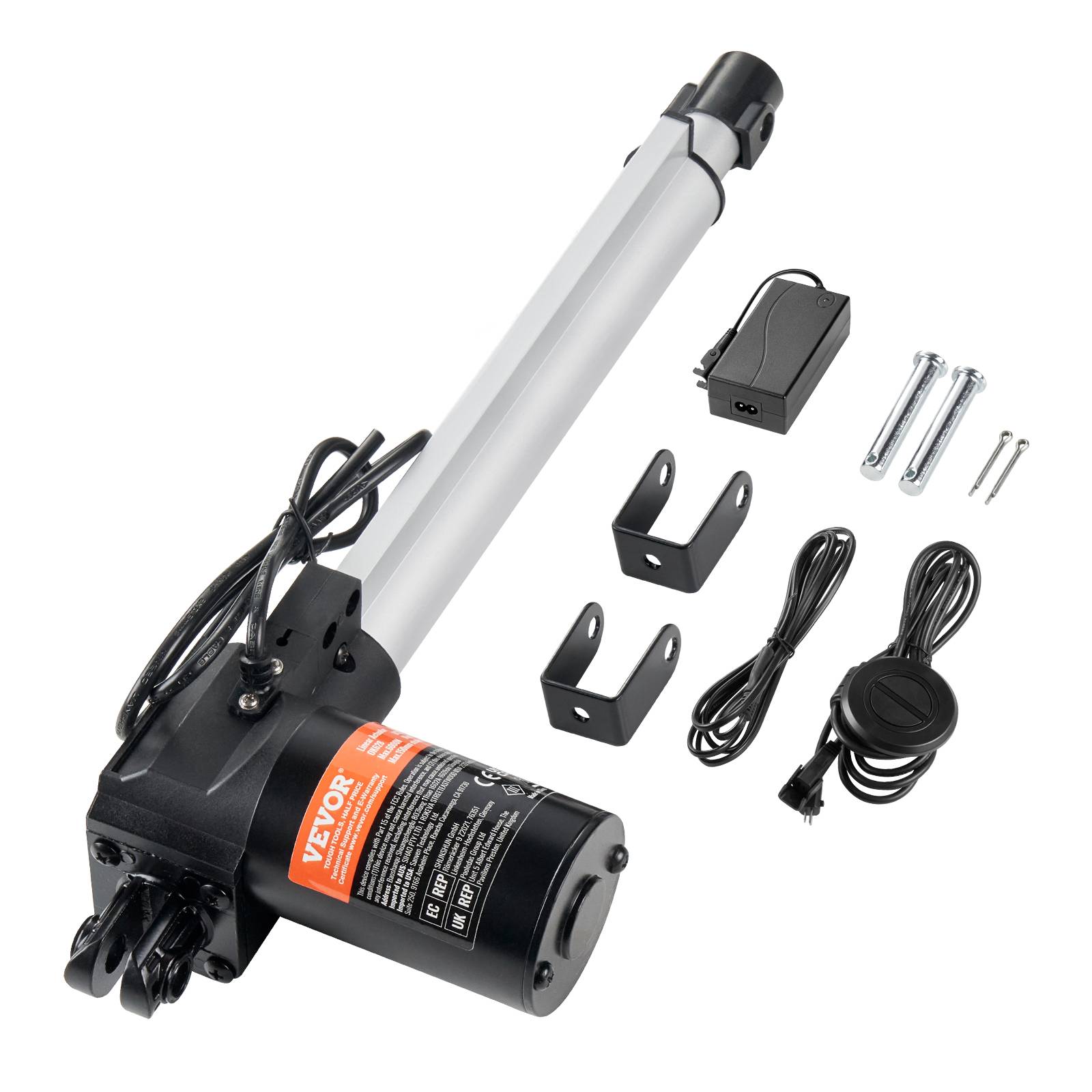 VEVOR Kit actionneur linéaire 250mm 24V, 25mm/s, 1000N, levage TV/table/canapé, IP44, adaptateur. - Image 1