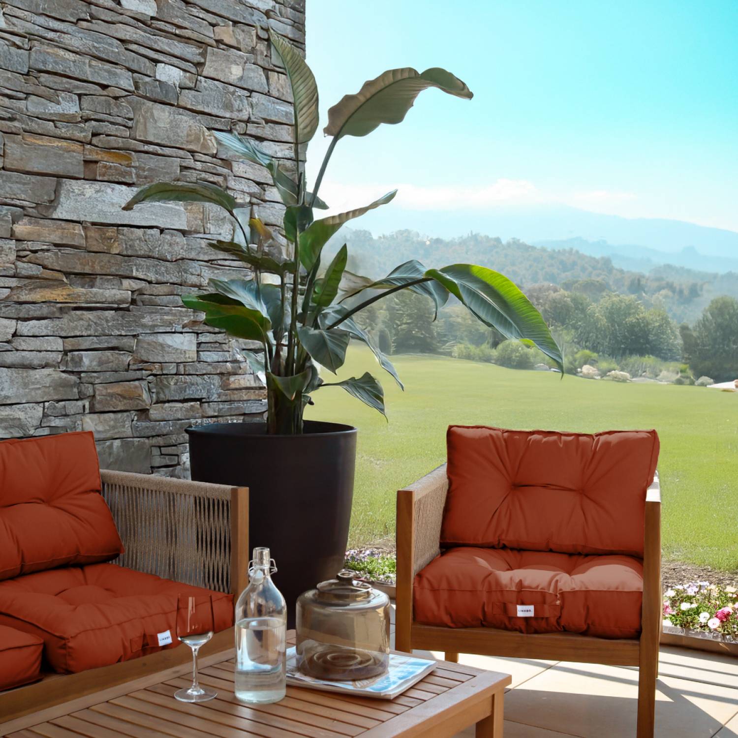 Linxor - Kit de coussins pour salon de jardin capitonnés - 50 x 50 cm - Terracotta - Linxor - Image 4