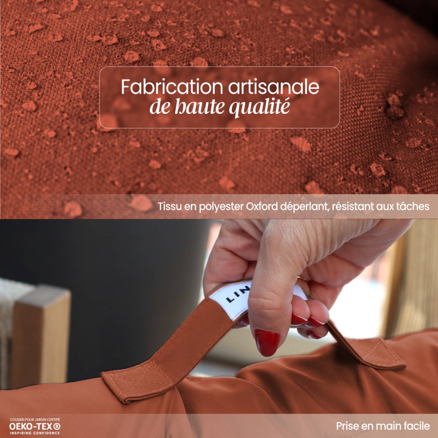 Linxor - Kit de coussins pour salon de jardin capitonnés - 50 x 50 cm - Terracotta - Linxor - Image 3