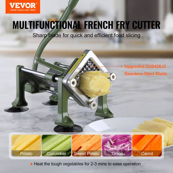 VEVOR Coupe-frites manuel, lames 1/2 et 3/8 po, ventouses. Pommes de terre. - Image 2