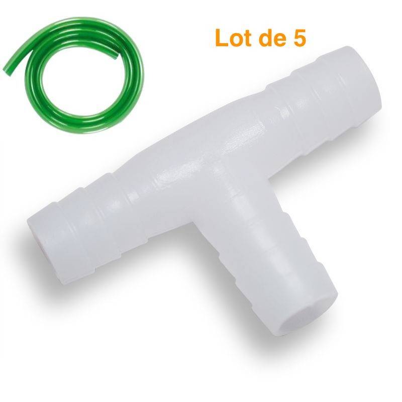 5 Tés 9/12mm + 5m de tuyau 9/12 Bassin et aquarium ou autre