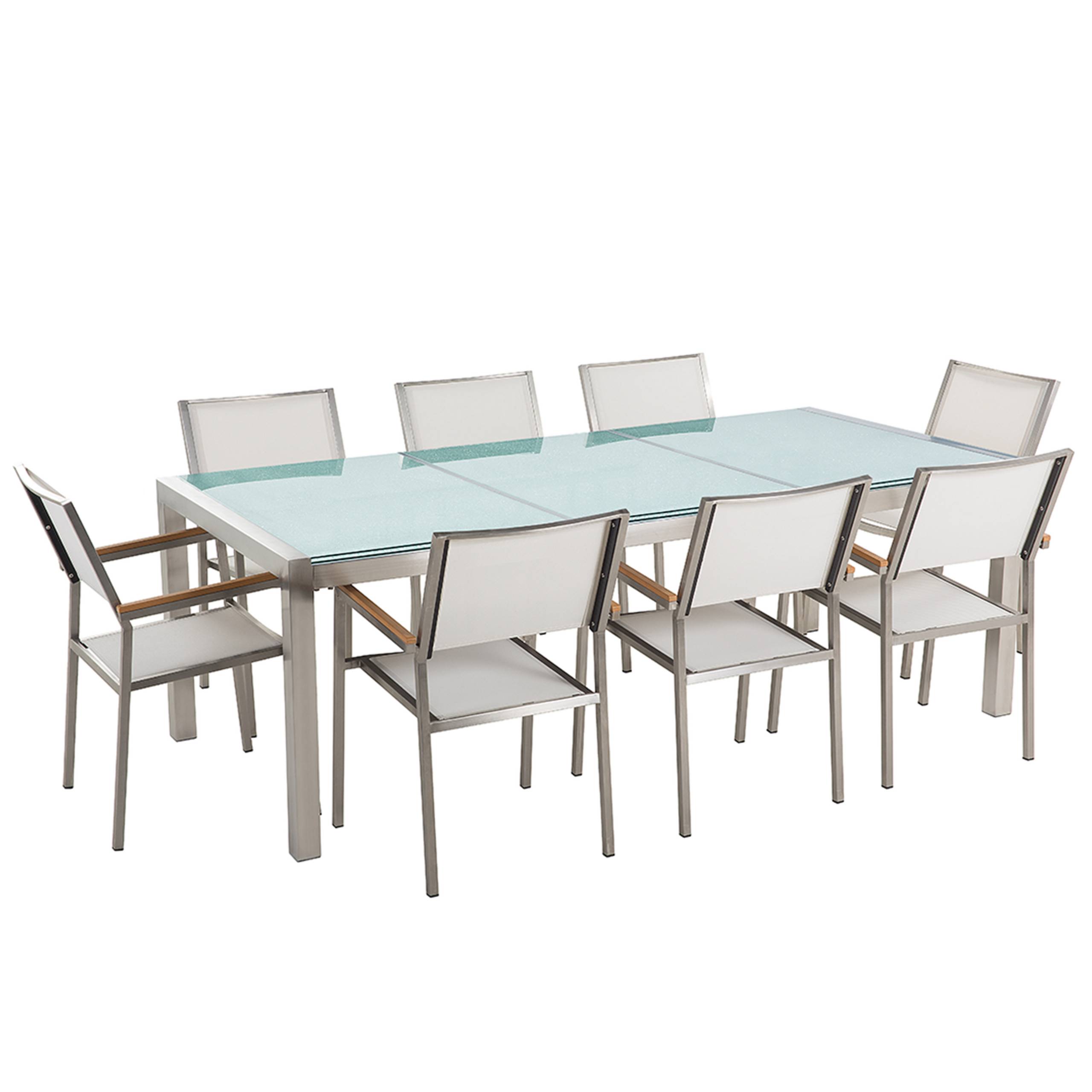 Beliani - Set de salle à manger, 8 Personnes Verre de sécurité Transparent/blanc GROSSETO - Beliani - Image 2