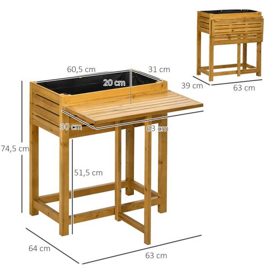 Carré Potager Sur Pieds Bois Massif Tablette Rabattable 64x63x74cm Marron - ComfortXL Outdoor Living - Image 3