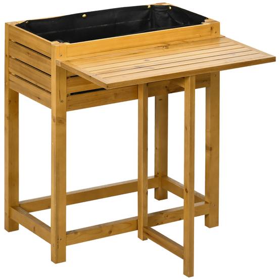 Carré Potager Sur Pieds Bois Massif Tablette Rabattable 64x63x74cm Marron - ComfortXL Outdoor Living - Image 2