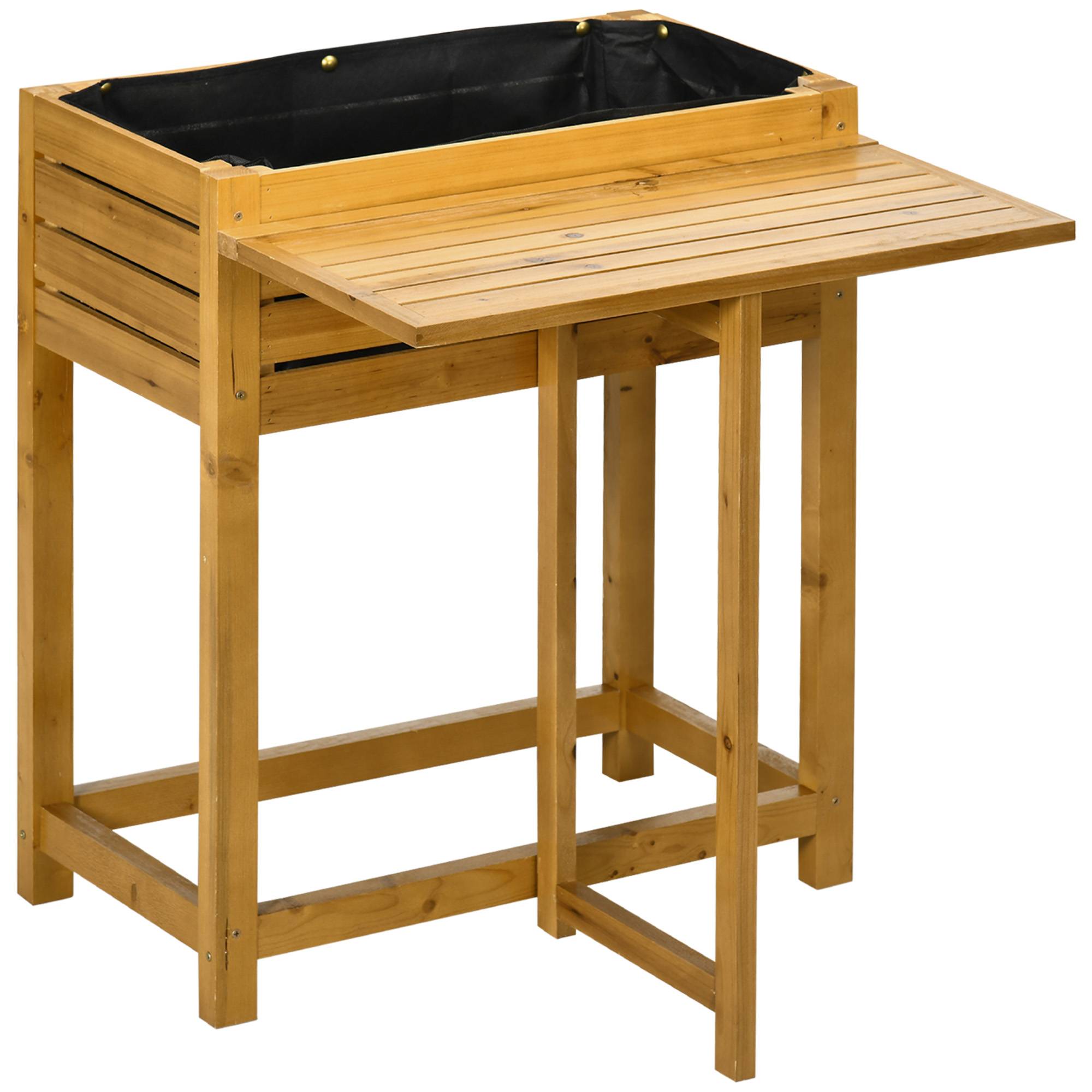 Carré Potager Sur Pieds Bois Massif Tablette Rabattable 64x63x74cm Marron - ComfortXL Outdoor Living - Image 2