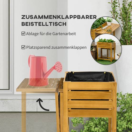 Carré Potager Sur Pieds Bois Massif Tablette Rabattable 64x63x74cm Marron - ComfortXL Outdoor Living - Image 4