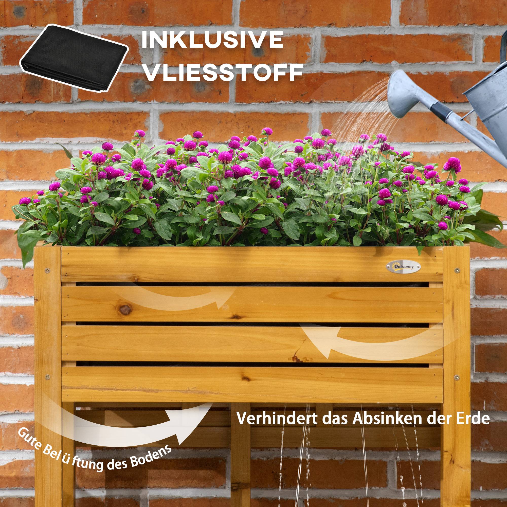 Carré Potager Sur Pieds Bois Massif Tablette Rabattable 64x63x74cm Marron - ComfortXL Outdoor Living - Image 5