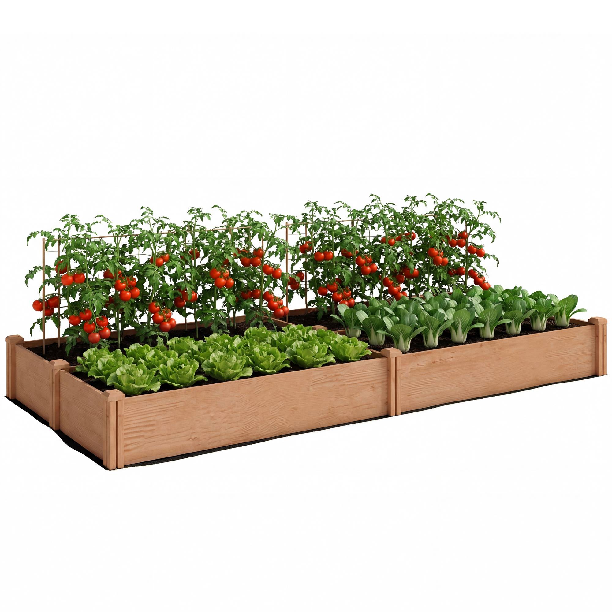 Sans Marque - Potager surélevé carré bois 4 zones culture fond ouvert montage sans outil 234x109x25 cm marron clair - Image 1