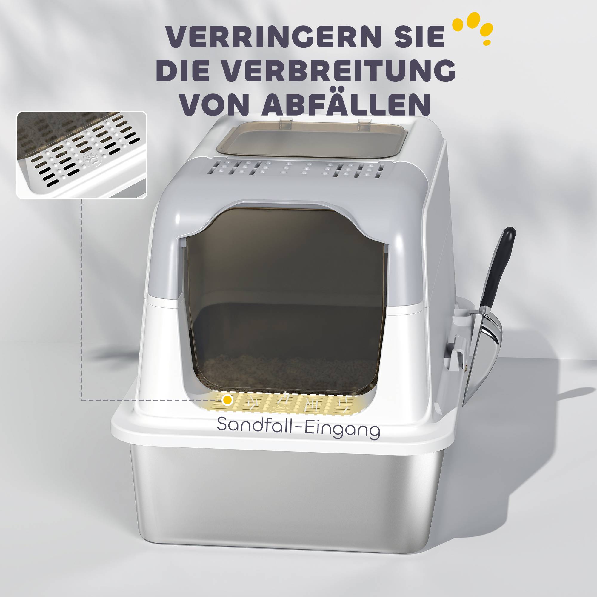 Sans Marque - Litière couvercle, pelle, entrée avant/sortie haute, inox, jusqu'à 7kg - Image 8