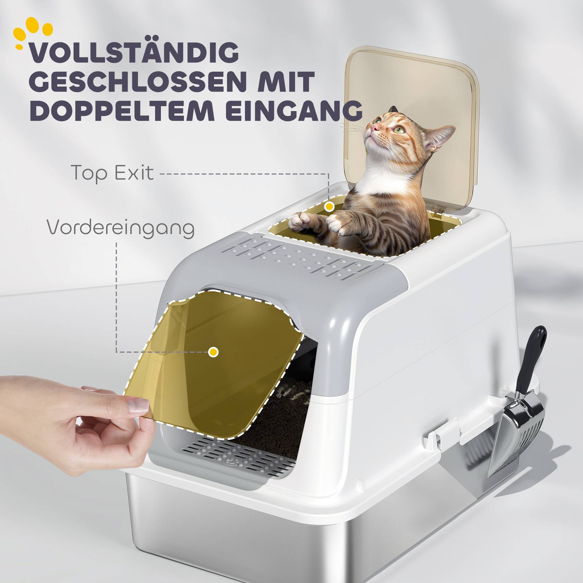 Sans Marque - Litière couvercle, pelle, entrée avant/sortie haute, inox, jusqu'à 7kg - Image 7