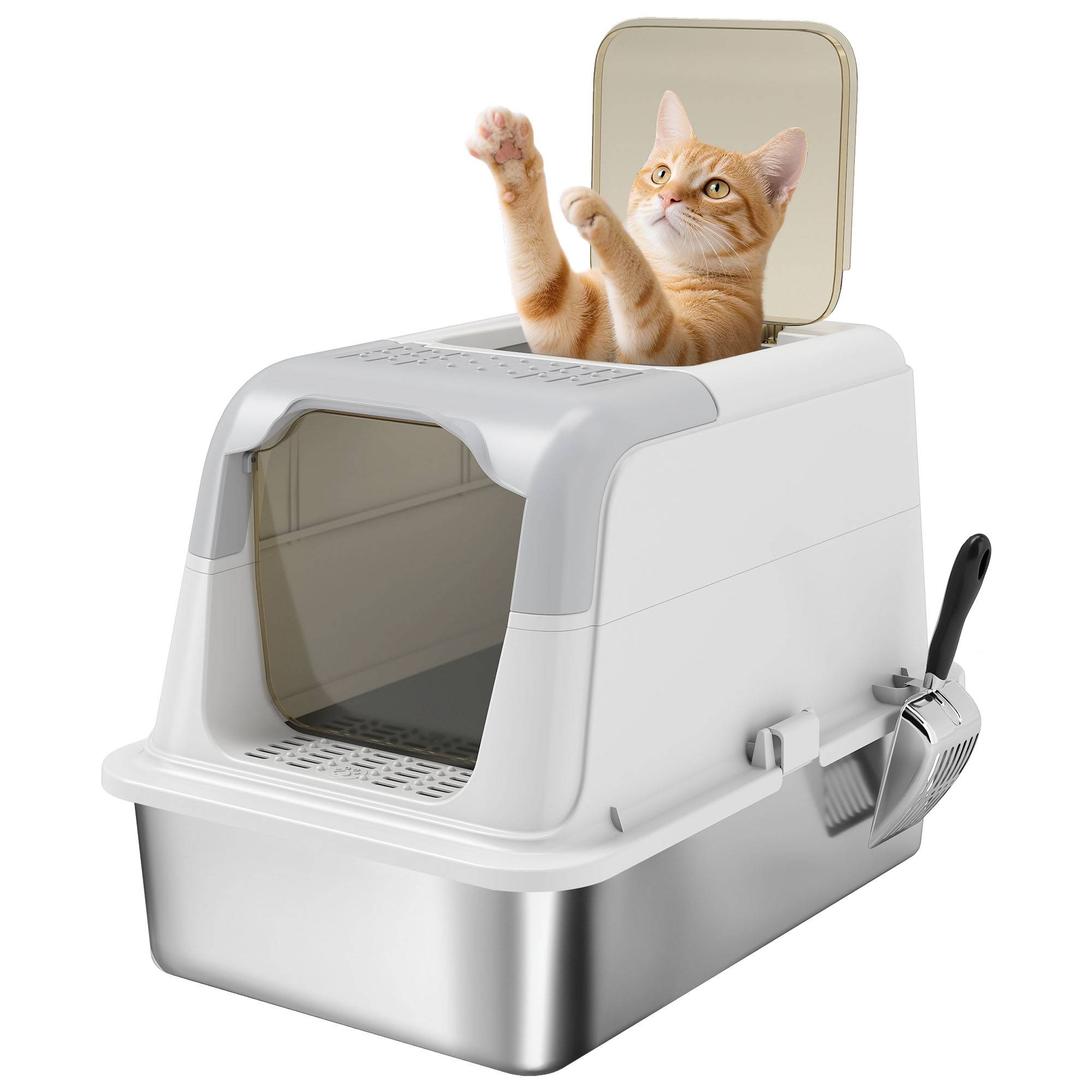 Sans Marque - Litière couvercle, pelle, entrée avant/sortie haute, inox, jusqu'à 7kg - Image 1