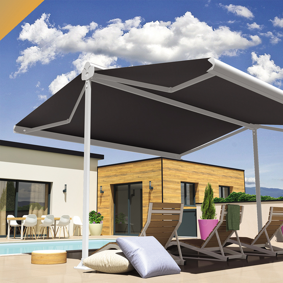 Intersun - Store banne double pente ENARGITE 4,00x2x3,00 M (Motorisé à Télécommande - Blanc - Gris Graphite) - INTERSUN - Image 5