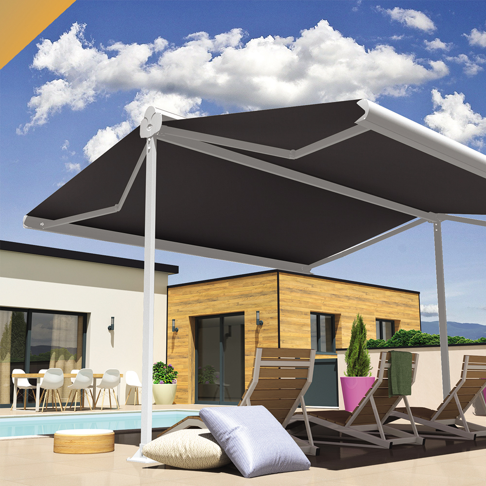 Intersun - Store banne double pente ENARGITE 4,00x2x3,00 M (Motorisé à Télécommande - Blanc - Gris Graphite) - INTERSUN - Image 5