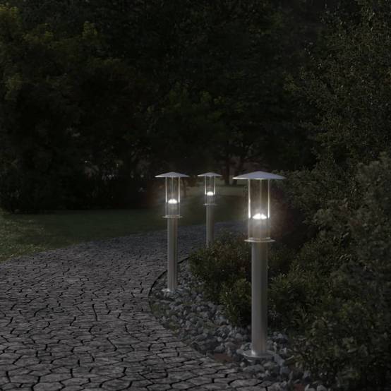 3 pcs Lampadaires de jardin - Lampadaires d'extérieur argenté 60 cm acier inoxydable - Image 3