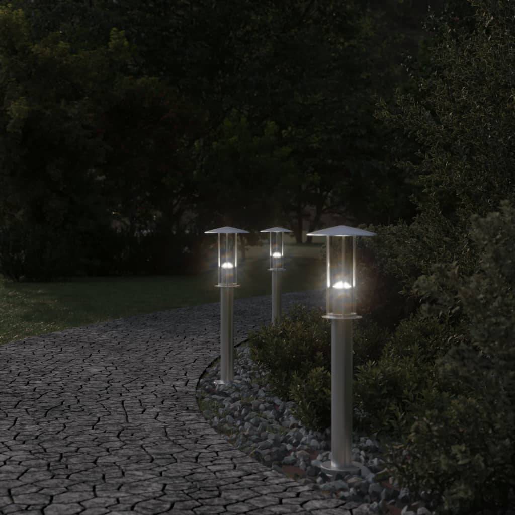 3 pcs Lampadaires de jardin - Lampadaires d'extérieur argenté 60 cm acier inoxydable - Image 3