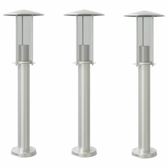 3 pcs Lampadaires de jardin - Lampadaires d'extérieur argenté 60 cm acier inoxydable - Image 1