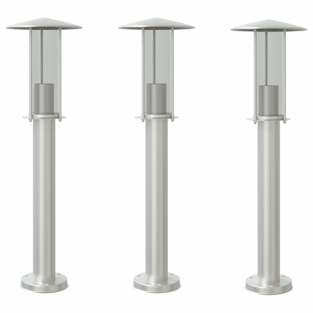 3 pcs Lampadaires de jardin - Lampadaires d'extérieur argenté 60 cm acier inoxydable - Image 1