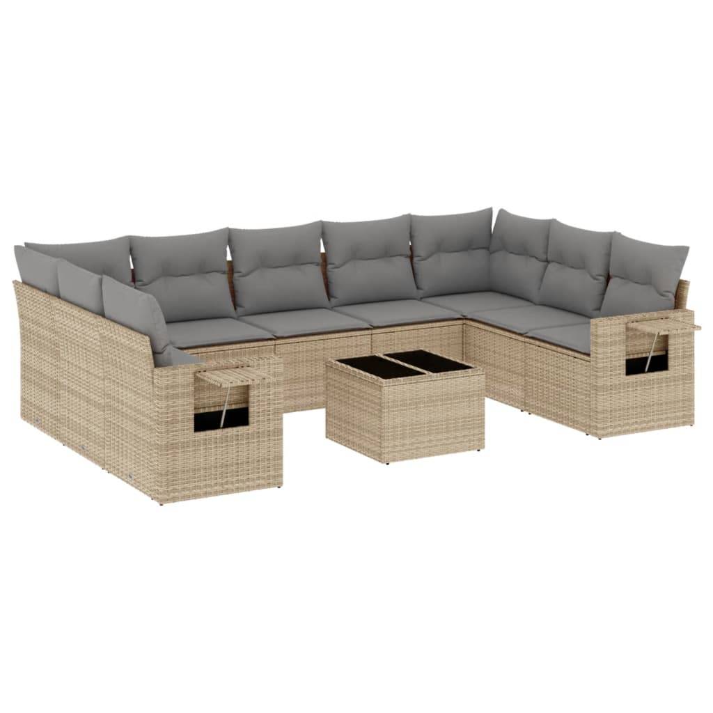 ComfortXL - Salon de Jardin Poly Rotin Modulable 10 Pièces avec Accoudoirs et Tablettes pour Extérieur Beige – ComfortXL Outdoor Living - Image 2