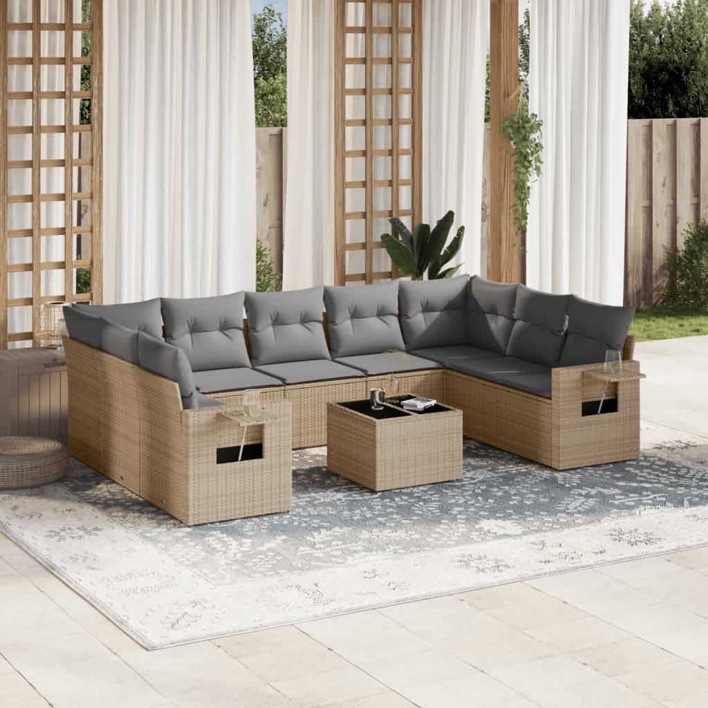 ComfortXL - Salon de Jardin Poly Rotin Modulable 10 Pièces avec Accoudoirs et Tablettes pour Extérieur Beige – ComfortXL Outdoor Living - Image 1