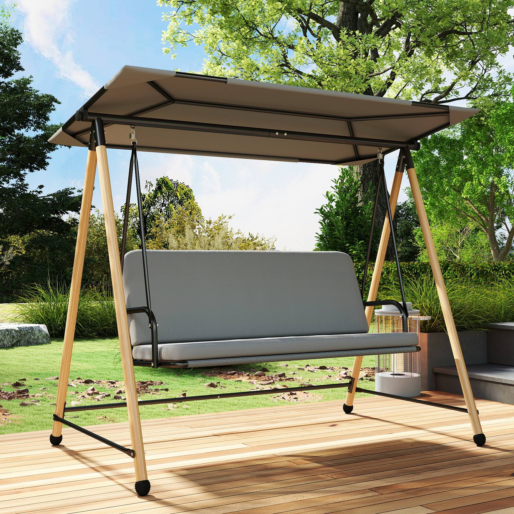 Balancelle de Jardin 3 Places, Balançoire Extérieure avec Toit réglable et Coussin Épais Amovible, 208x125x180cm, Gris - Image 10