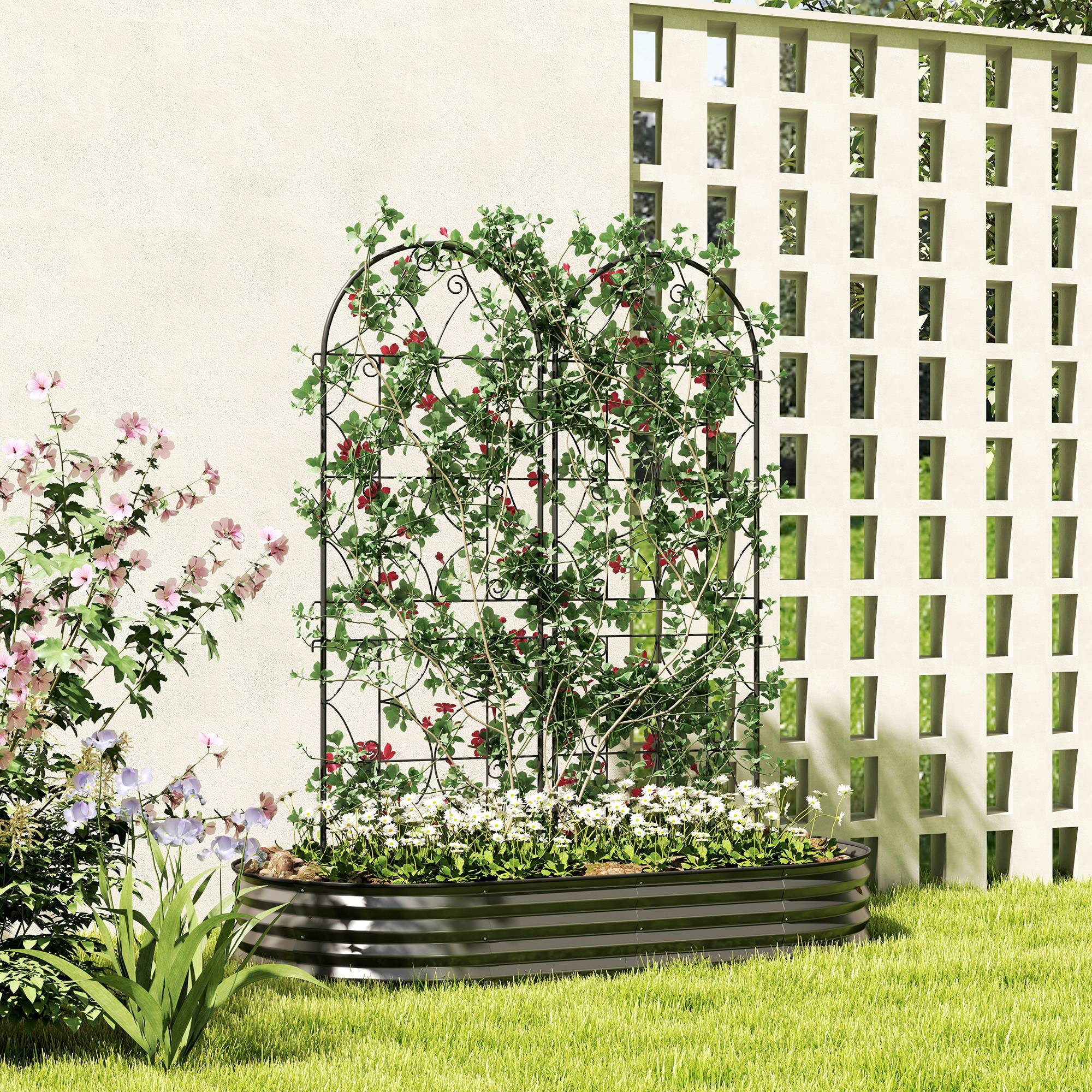 Lot 2 Treillis Métal Jardin Tuteur pour Plantes Grimpantes 50x150cm Noir - ComfortXL Outdoor Living - Image 1