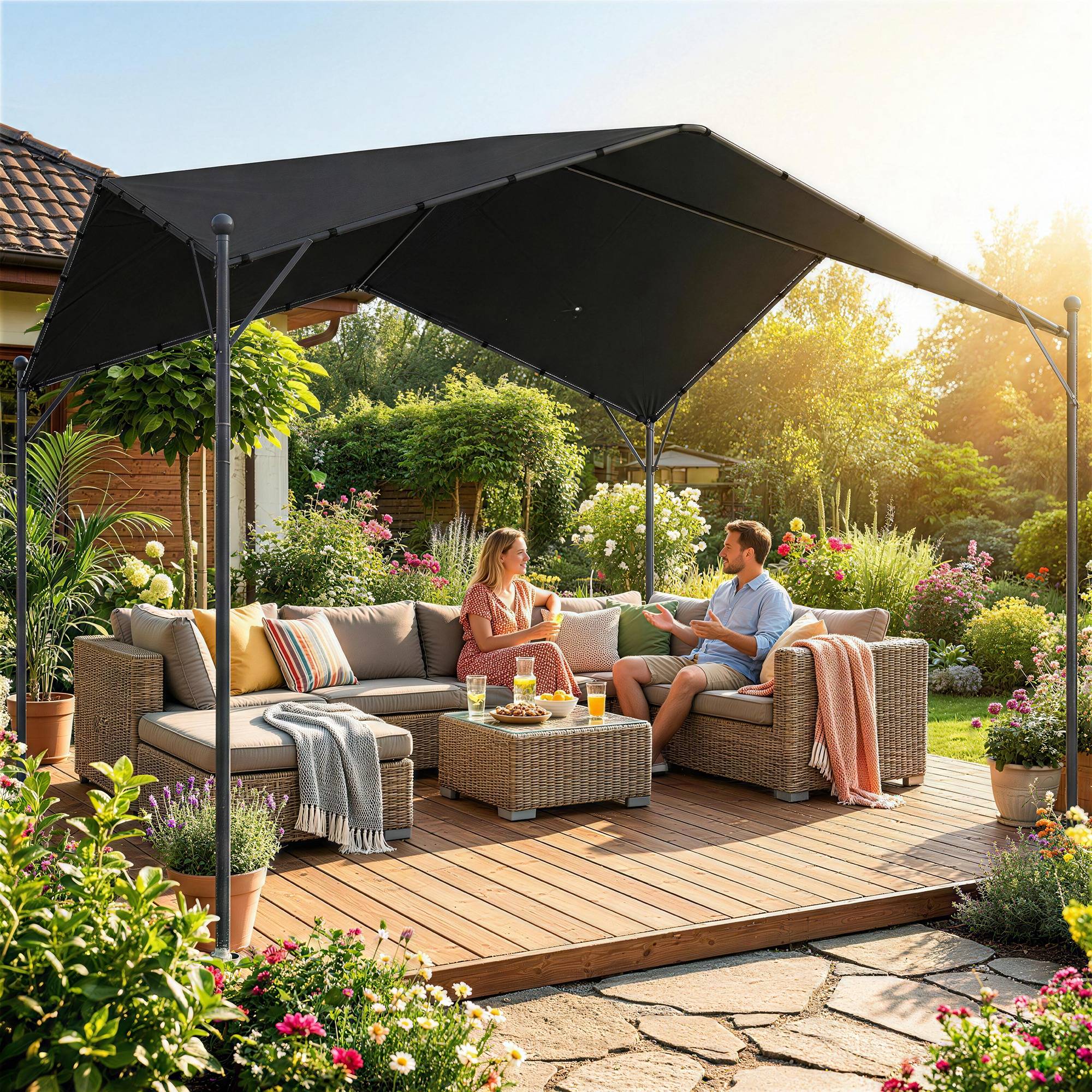 Pergola pavillon 3x3 m imperméable stable hiver pare-soleil toit pignon renforts - Image 3