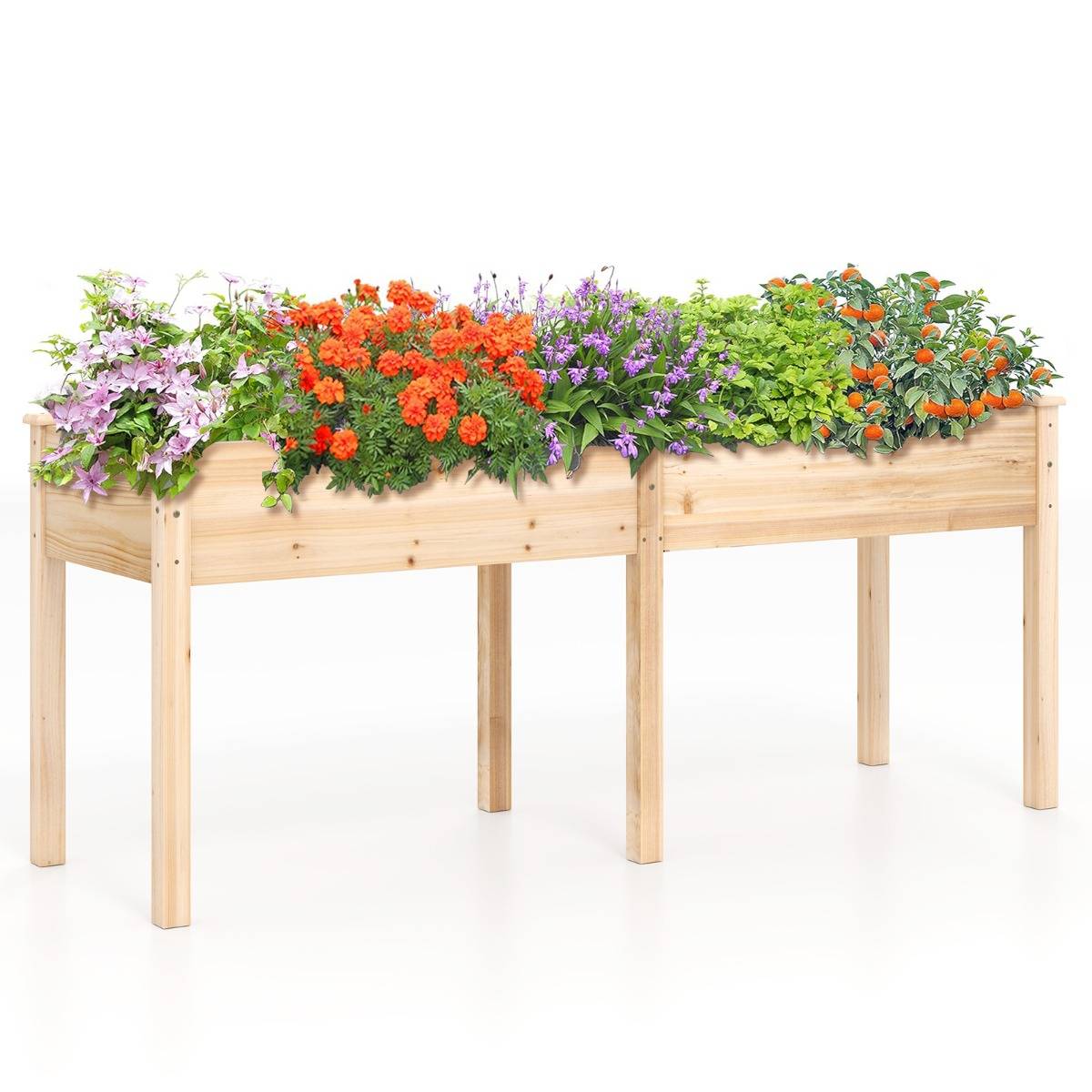 Bac de Jardin Surélevé pour Extérieur avec Pieds Bac à Plantes en Bois avec Panneau Diviseur Trous de Drainage Conteneur Naturel F57R - Image 3