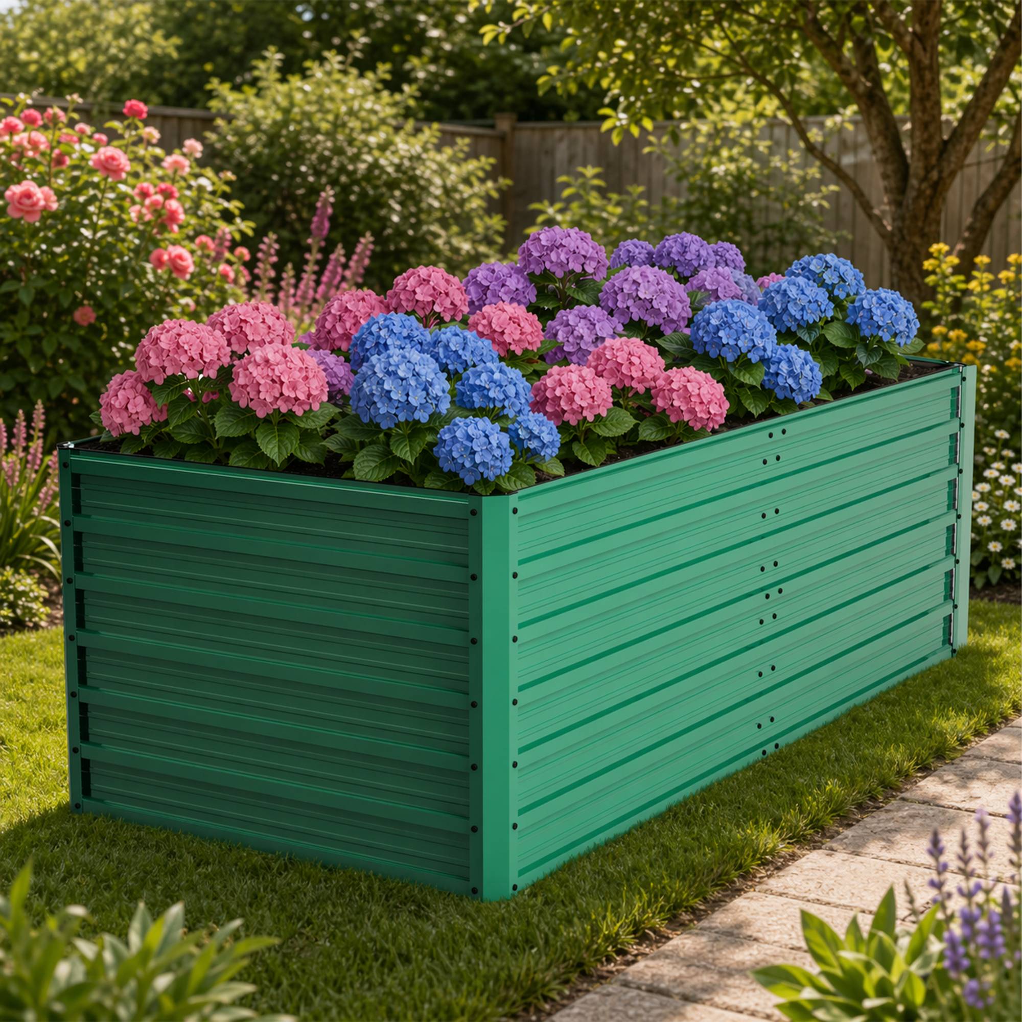 Carré potager surélevé métal jardin terrasse fond ouvert 190x90x64cm vert - ComfortXL Outdoor Living - Image 1