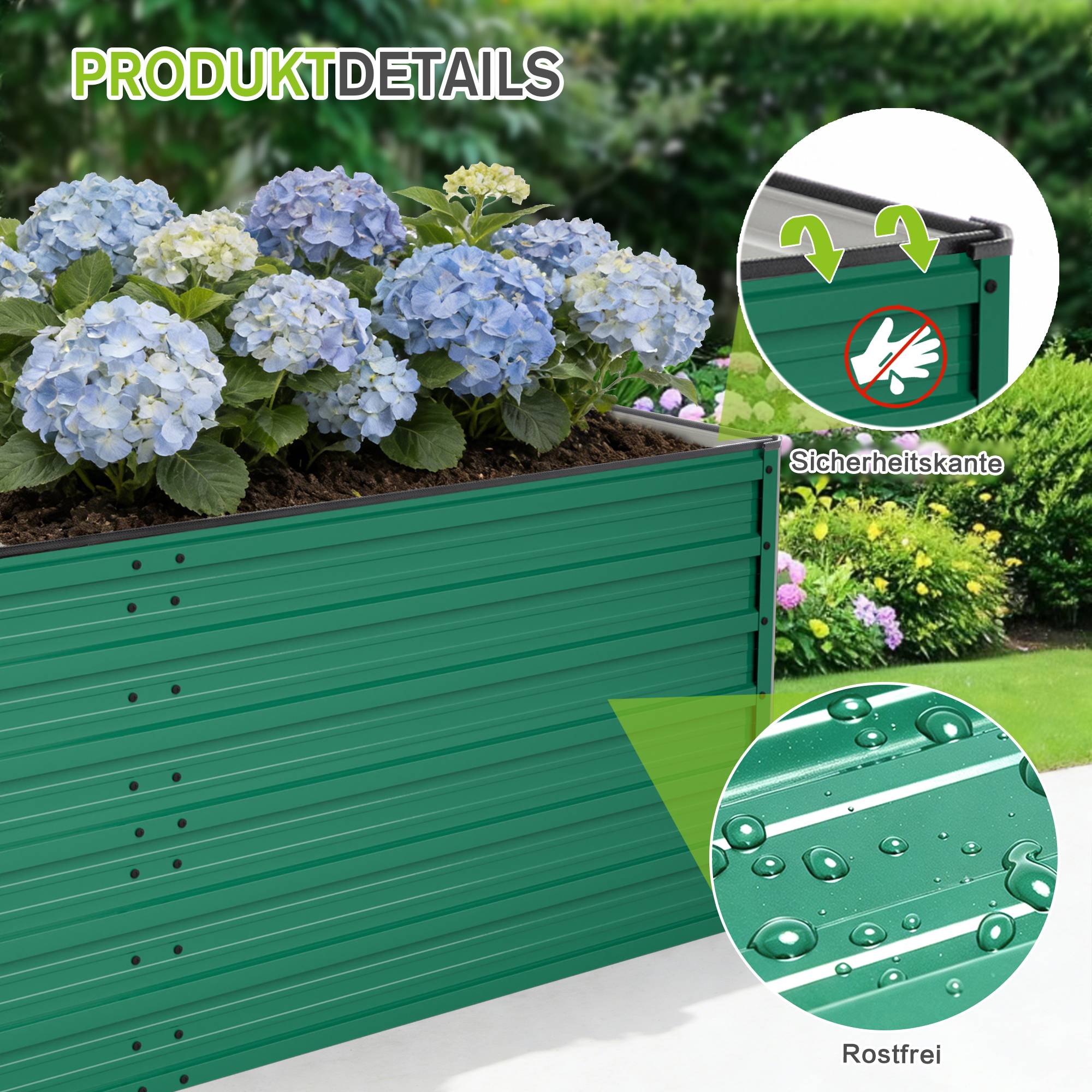 Carré potager surélevé métal jardin terrasse fond ouvert 190x90x64cm vert - ComfortXL Outdoor Living - Image 4
