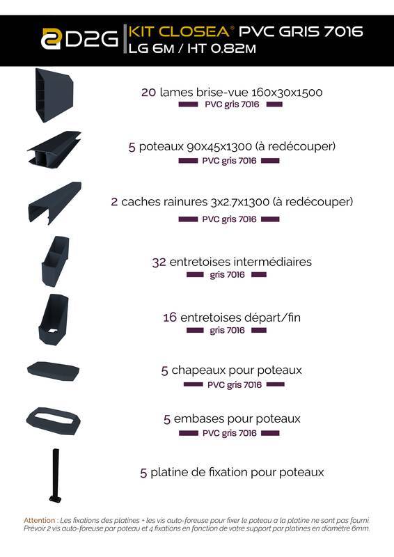 Closea - Kit cloture - Lame 16cm  - PVC Gris - LG: 6m x H: 0m82 Closea - Image 4