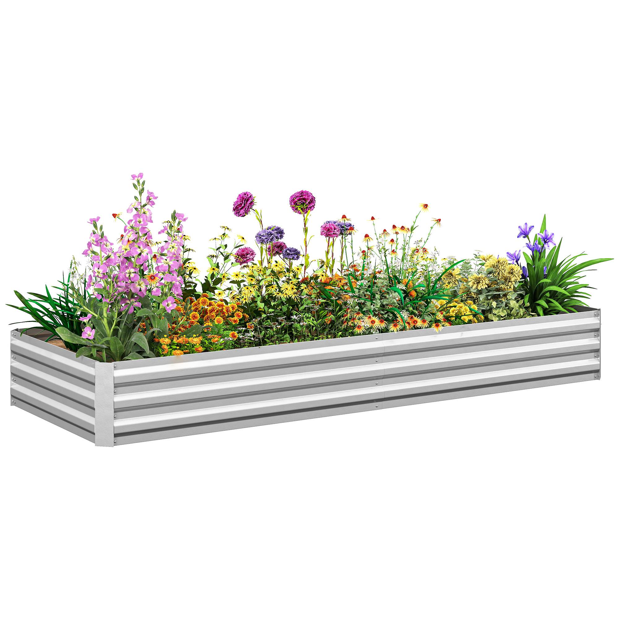 Sans Marque - Carré potager de jardin rectangulaire jardinière extérieure 241 x 90,5 x 30 cm tôle d'acier ondulée argent - Image 1