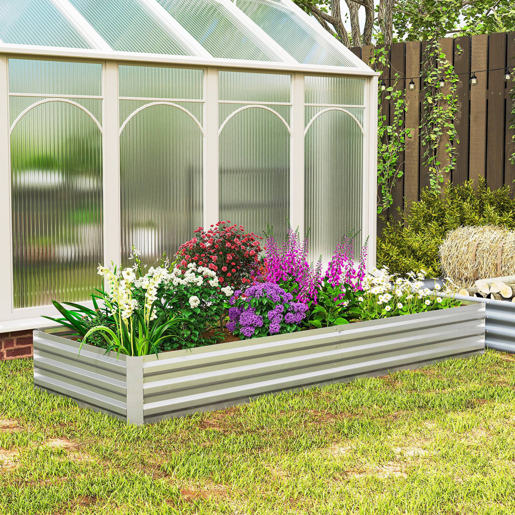 Sans Marque - Carré potager de jardin rectangulaire jardinière extérieure 241 x 90,5 x 30 cm tôle d'acier ondulée argent - Image 4