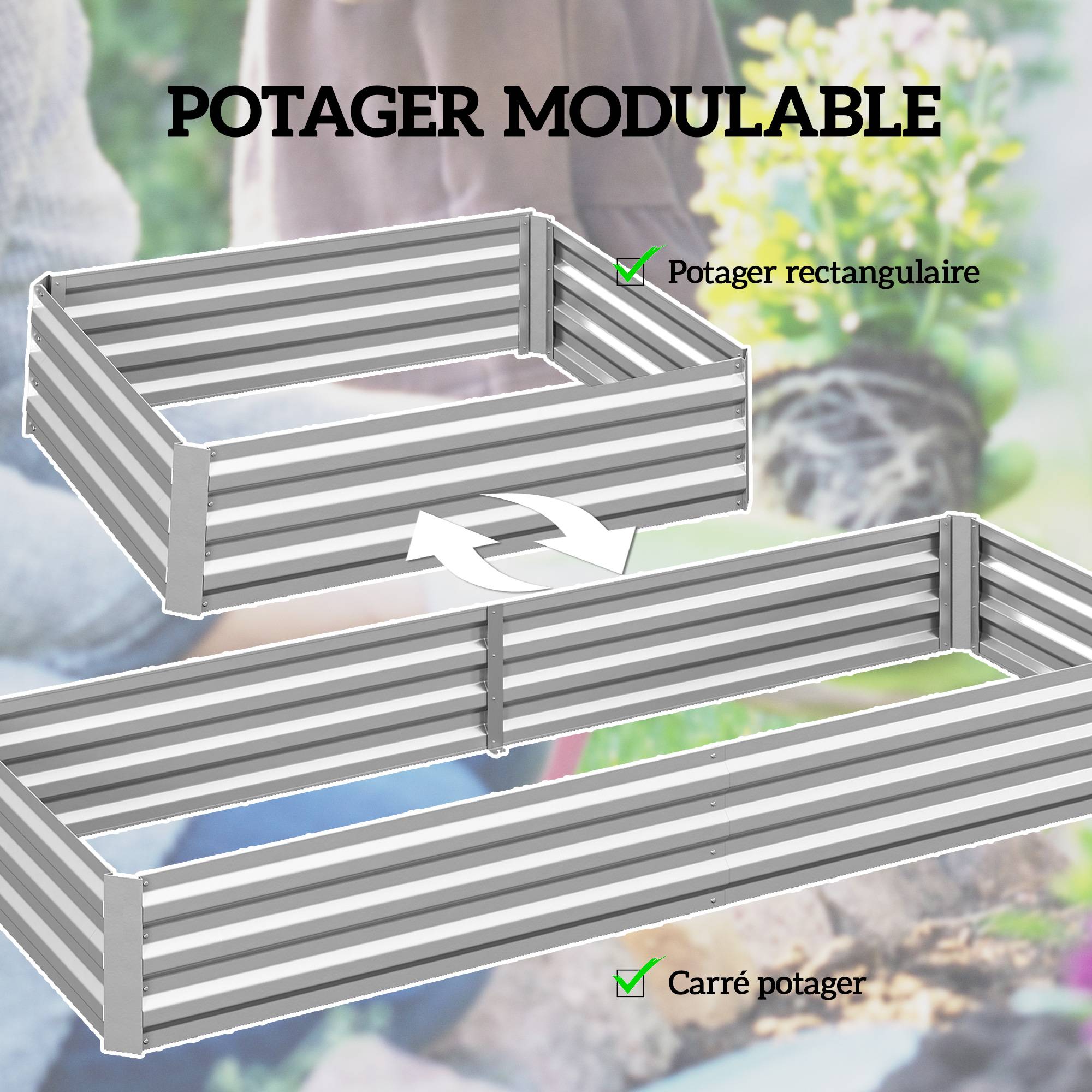 Sans Marque - Carré potager de jardin rectangulaire jardinière extérieure 241 x 90,5 x 30 cm tôle d'acier ondulée argent - Image 7