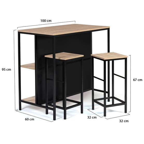 Ensemble table de bar îlot DETROIT et 2 tabourets design industriel - Image 7