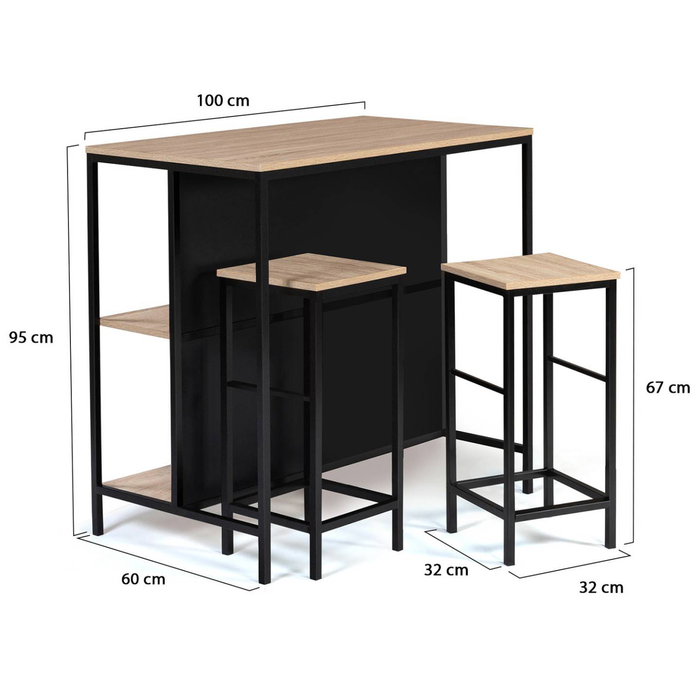 Ensemble table de bar îlot DETROIT et 2 tabourets design industriel - Image 7