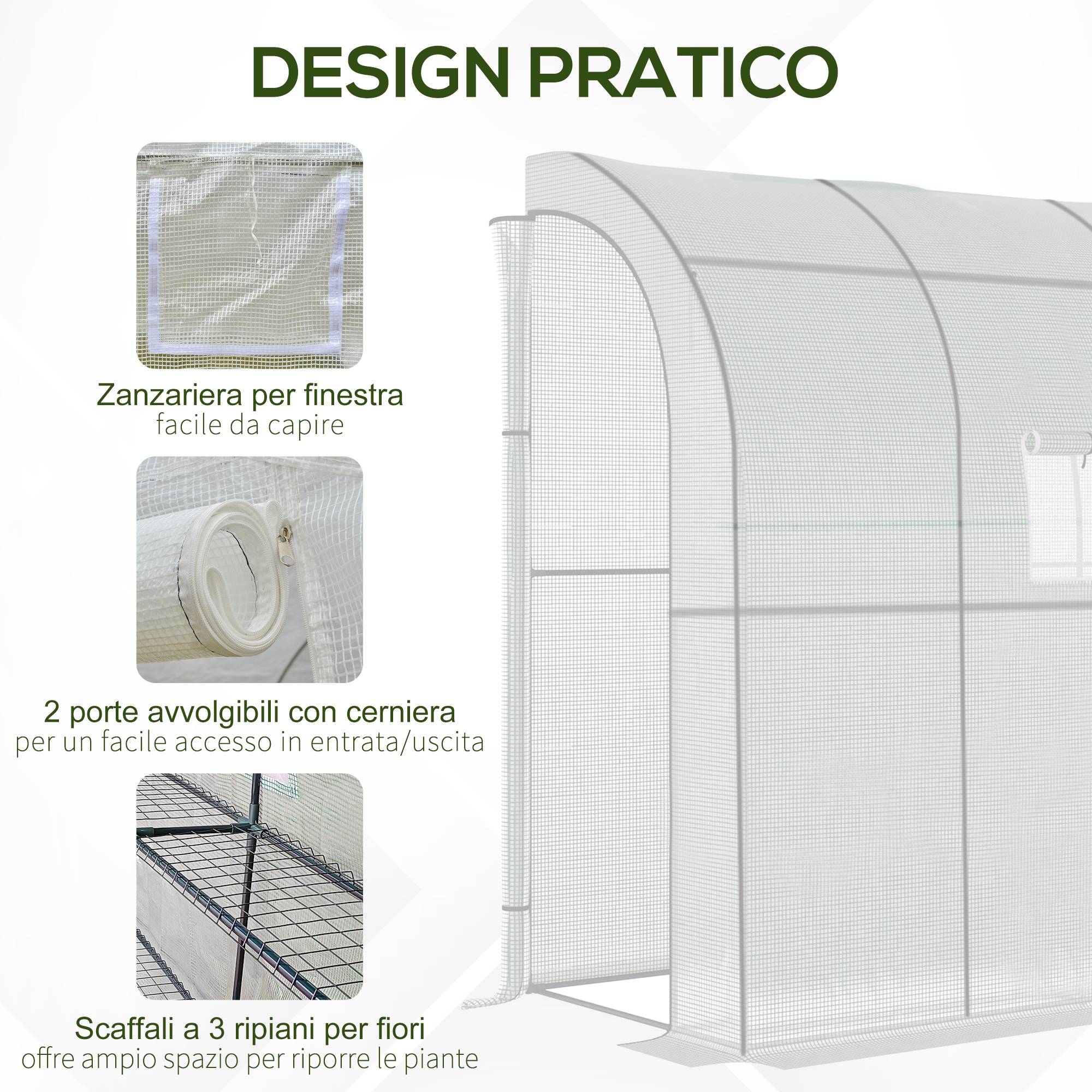 ComfortXL - Serre adossée jardin PE et acier 200 x 100 x 215 cm blanc et vert étagères et aération - ComfortXL Outdoor Living - Image 8