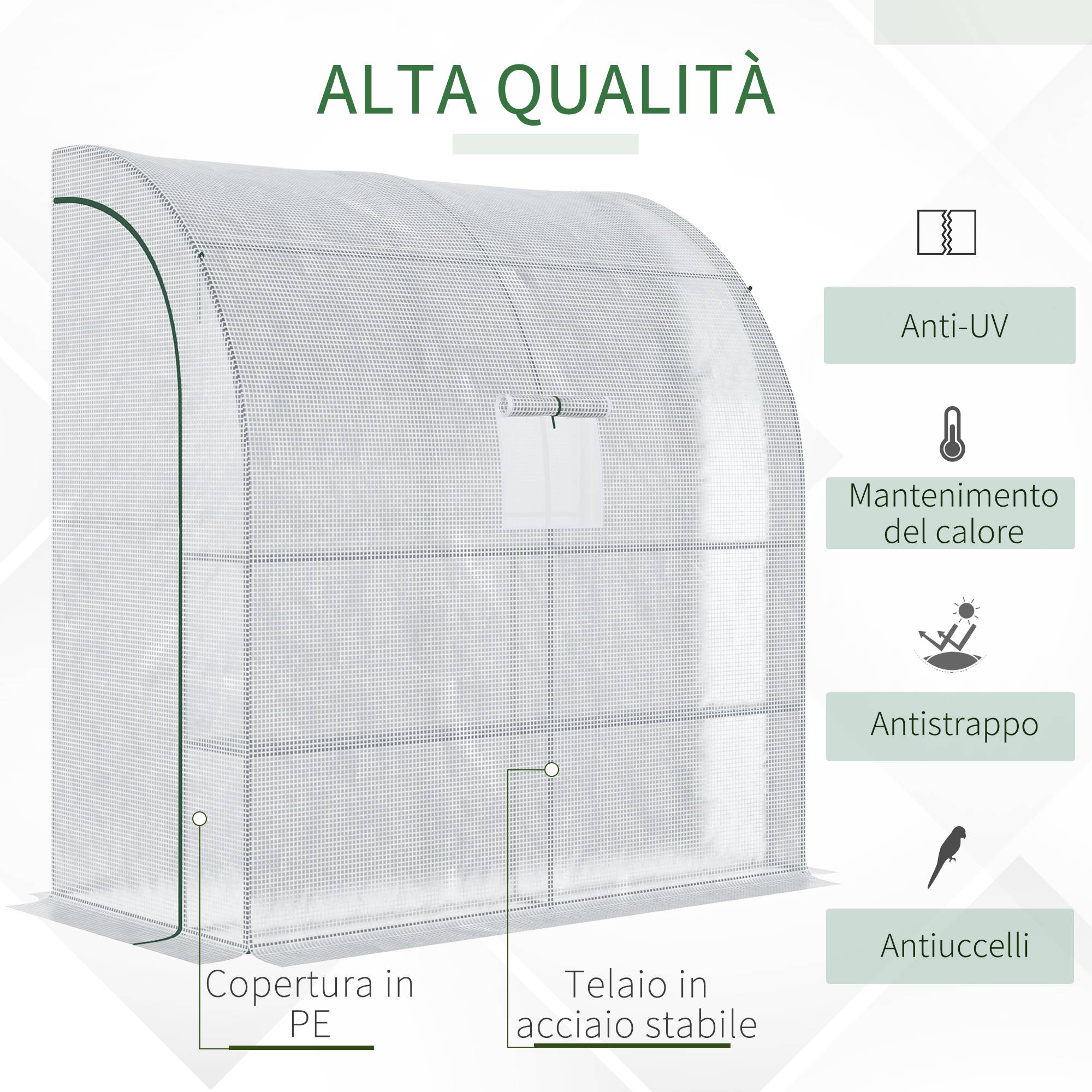 ComfortXL - Serre adossée jardin PE et acier 200 x 100 x 215 cm blanc et vert étagères et aération - ComfortXL Outdoor Living - Image 6