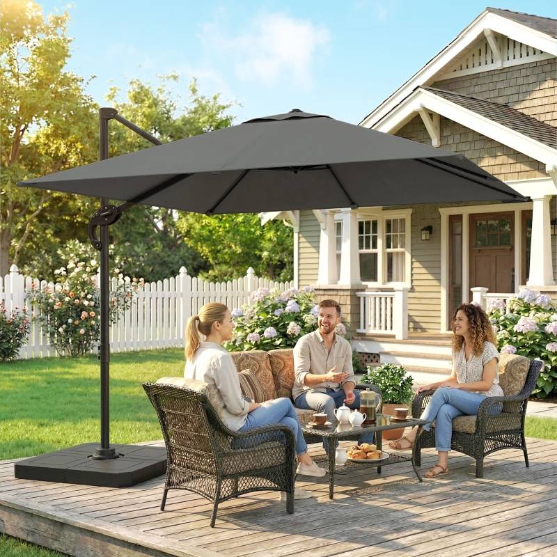 Parasol déporté aluminium jardin inclinable rotatif 360° 244x244cm gris foncé - ComfortXL Outdoor Living - Image 1