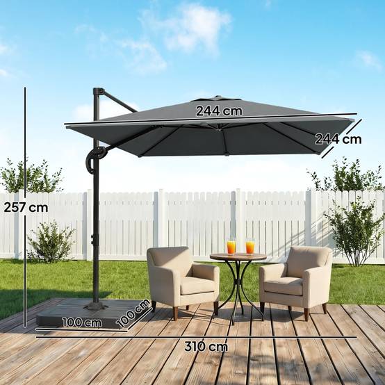 Parasol déporté aluminium jardin inclinable rotatif 360° 244x244cm gris foncé - ComfortXL Outdoor Living - Image 3