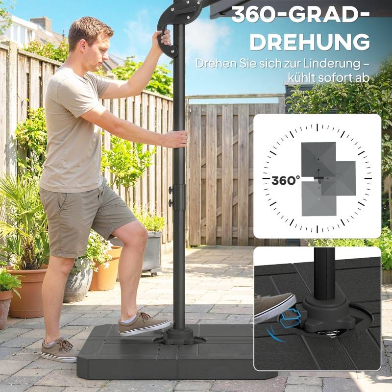 Parasol déporté aluminium jardin inclinable rotatif 360° 244x244cm gris foncé - ComfortXL Outdoor Living - Image 7