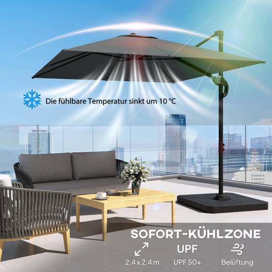 Parasol déporté aluminium jardin inclinable rotatif 360° 244x244cm gris foncé - ComfortXL Outdoor Living - Image 5