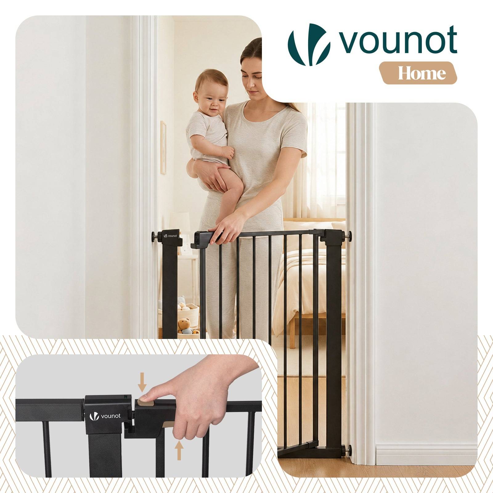 Vounot - Barriere de securite a pression sans percage Largeur 75-82cm Metal noir - Image 4